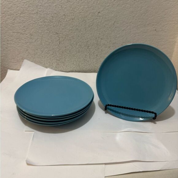 6 Ikea of Sweden 15199 Stoneware Salad Lunch Plate Fargrik 8.25” Turquoise Blue - Picture 1 of 7